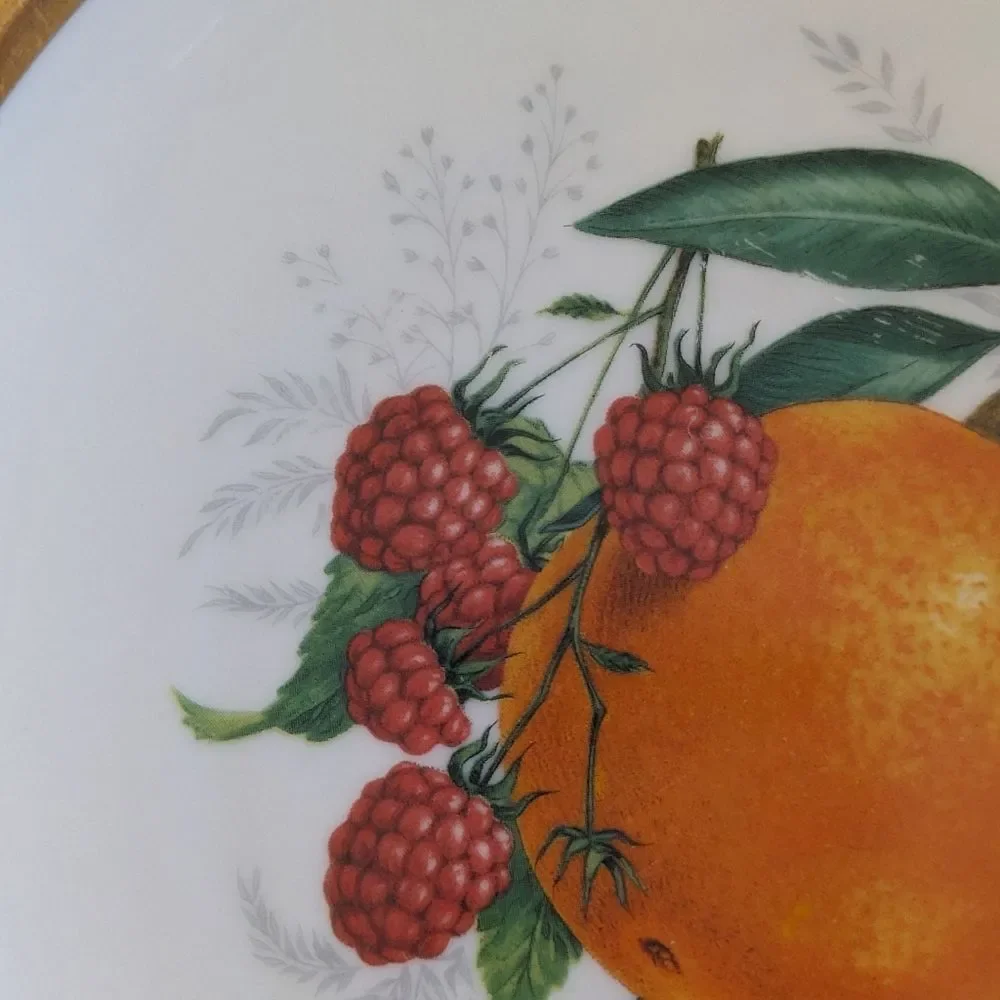 Winterling Schwarzenbach Bavaria Vtg Set of 3 Porcelain Salad Plates Fruit Gold